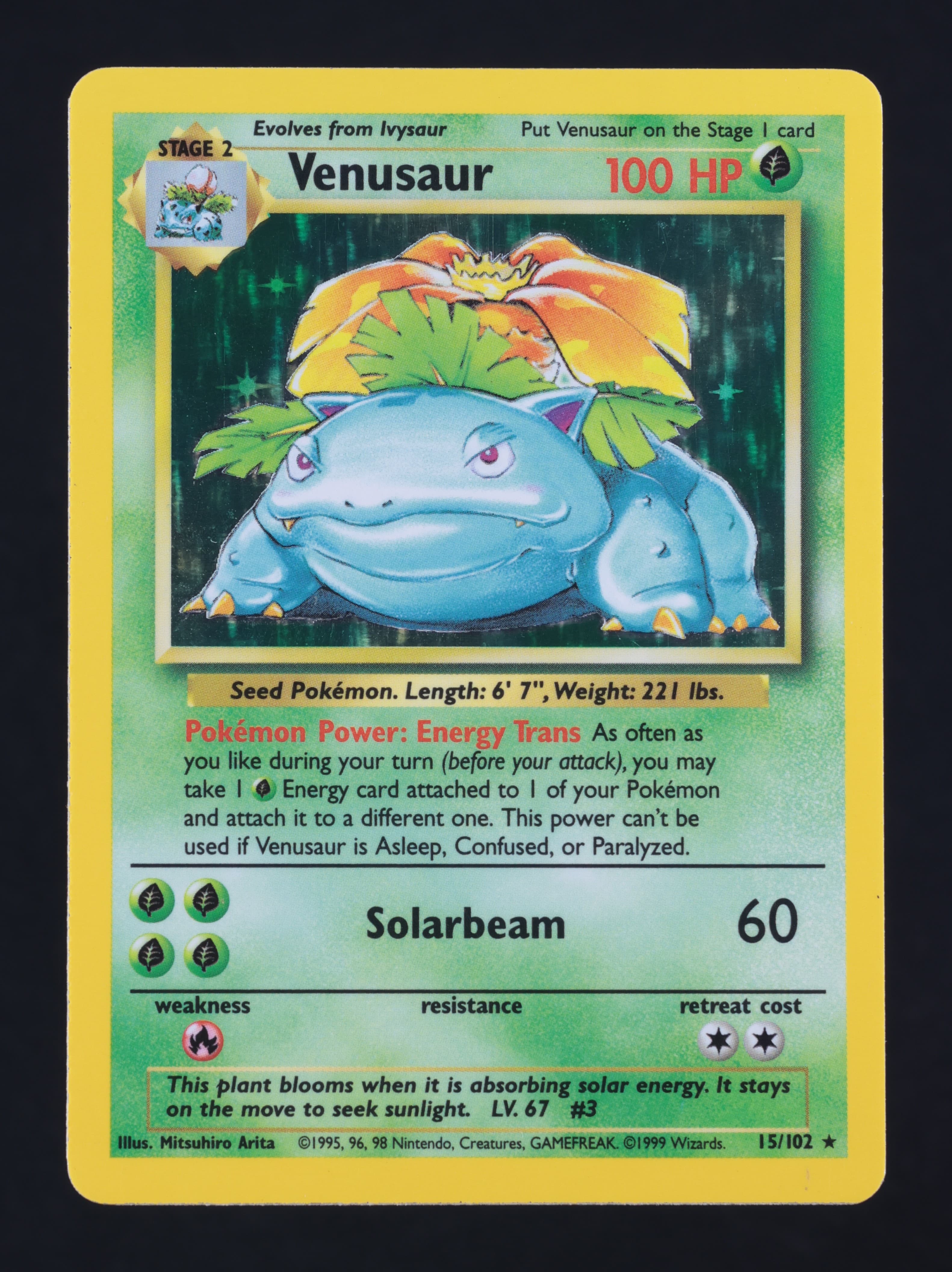 1999 Pokemon Base Unlimited Holo Venusaur #15, front