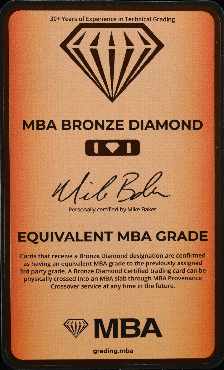 MBA bronze Diamond placard