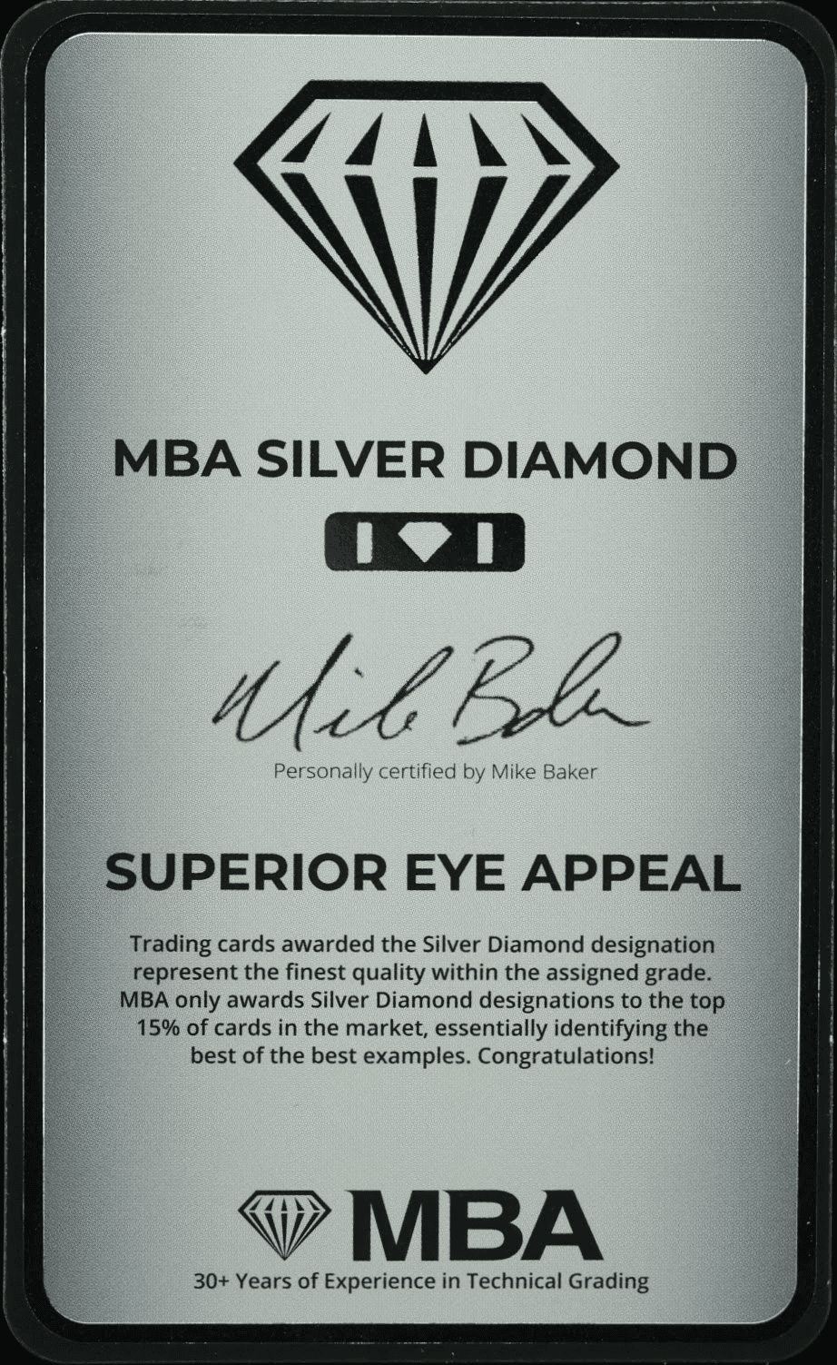 MBA Silver Diamond placard